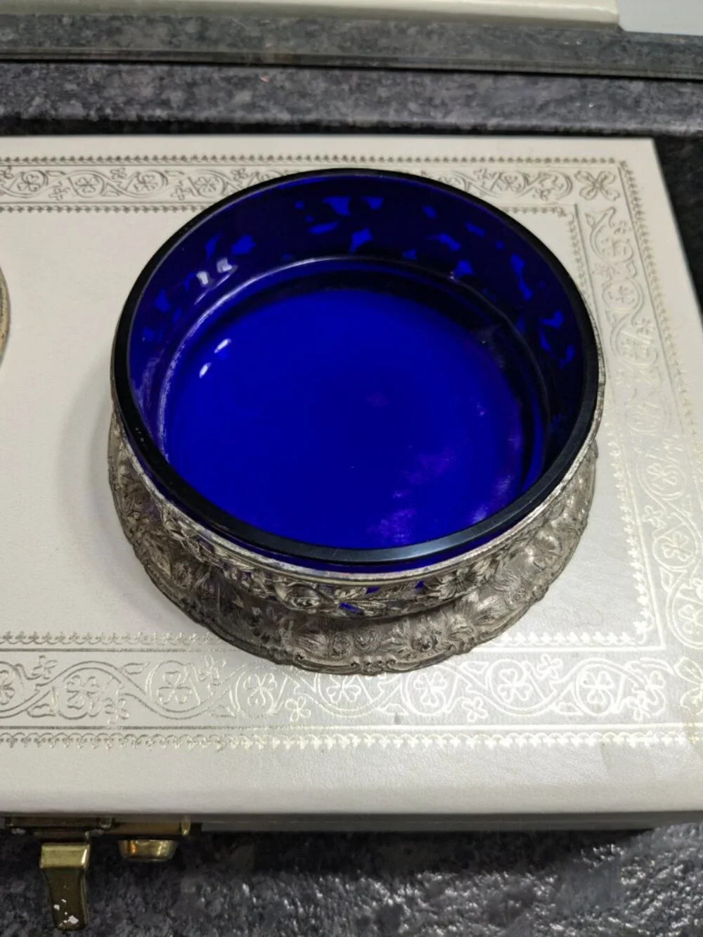 Antique Pewter Repousse Salt Cellar Box 5